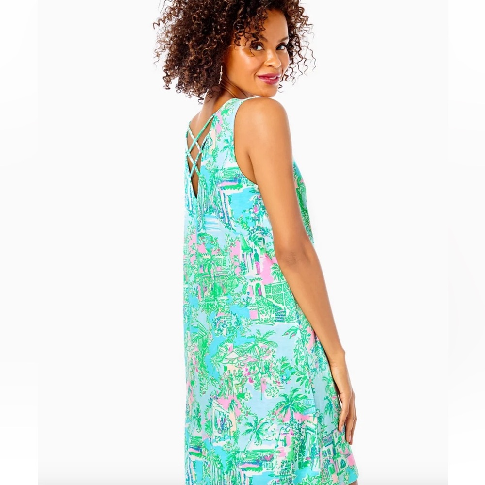 Lilly Pulitzer Kristen Swing Dress Lilly Loves Palm Beach FL Cross‎ Back Sz XXS*